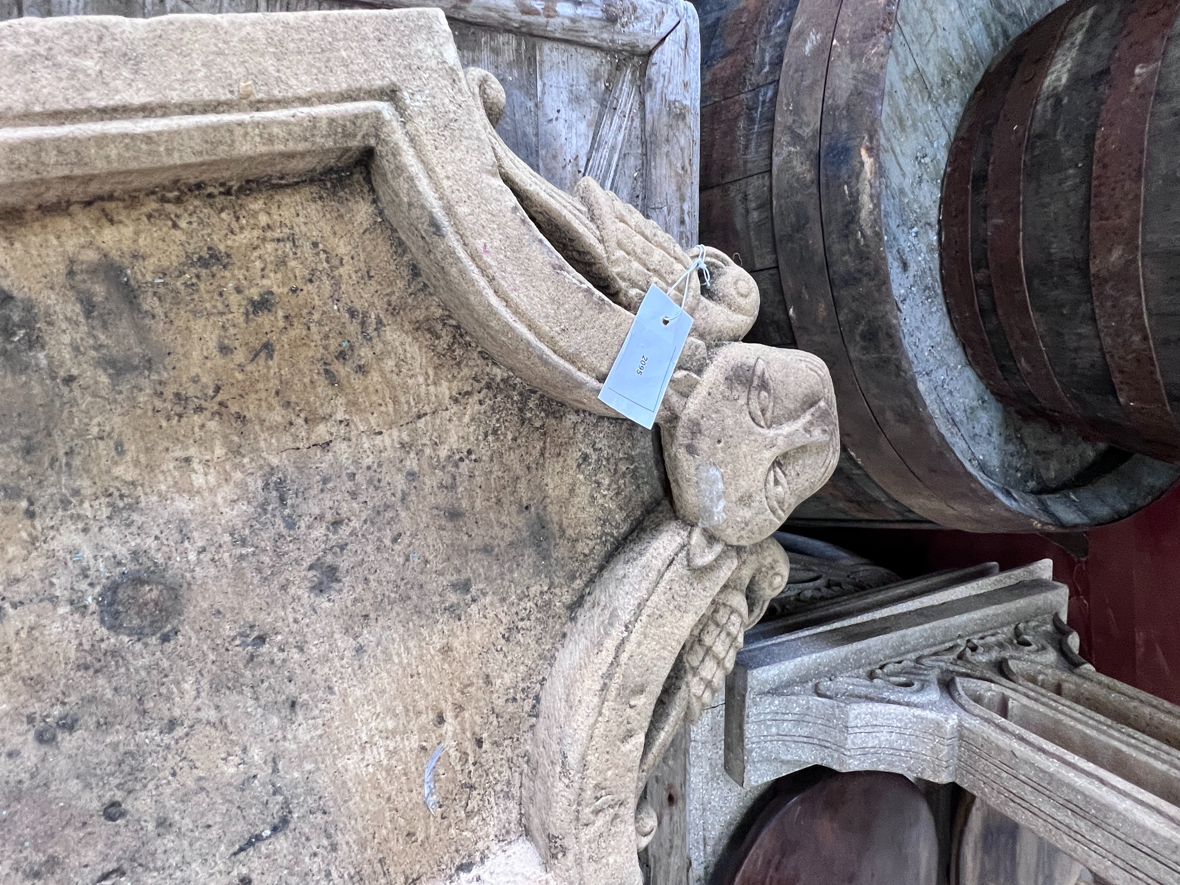 A pair of rectangular spouted stone troughs, larger height 111cm